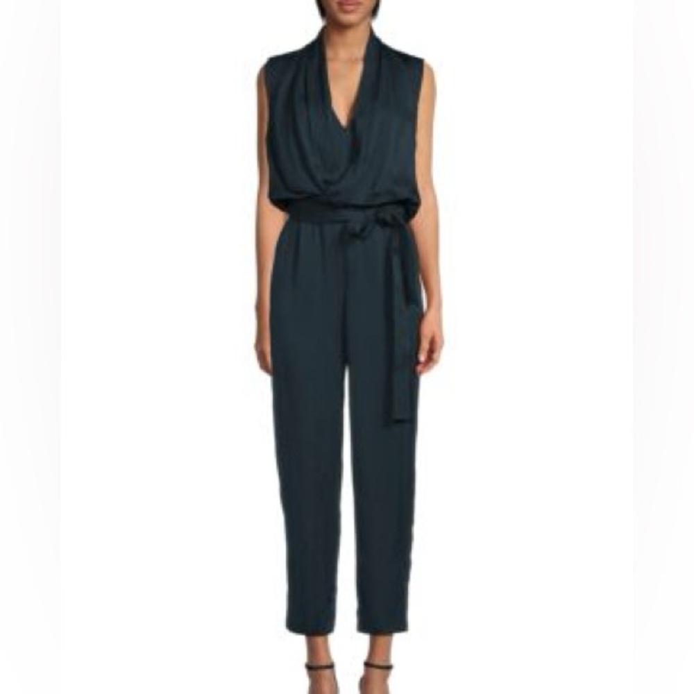 Reiss Kali Drape One Piece Jumpsuit Teal Green Size US 2